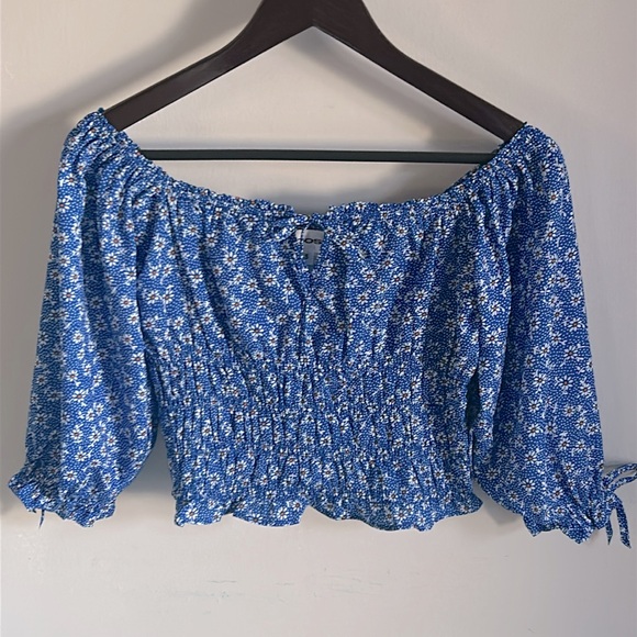 New Vigoss Women’s Smocked Drop Off the Shoulder Floral 3/4 Sleeve Peasant Top - Picture 8 of 12